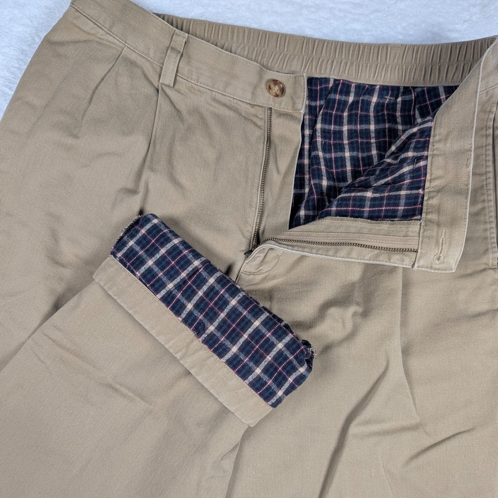 L.L.Bean Pants Mens 36x34 Comfort Waist Pleated Flannel Lined Relaxed Fit‎ Chino